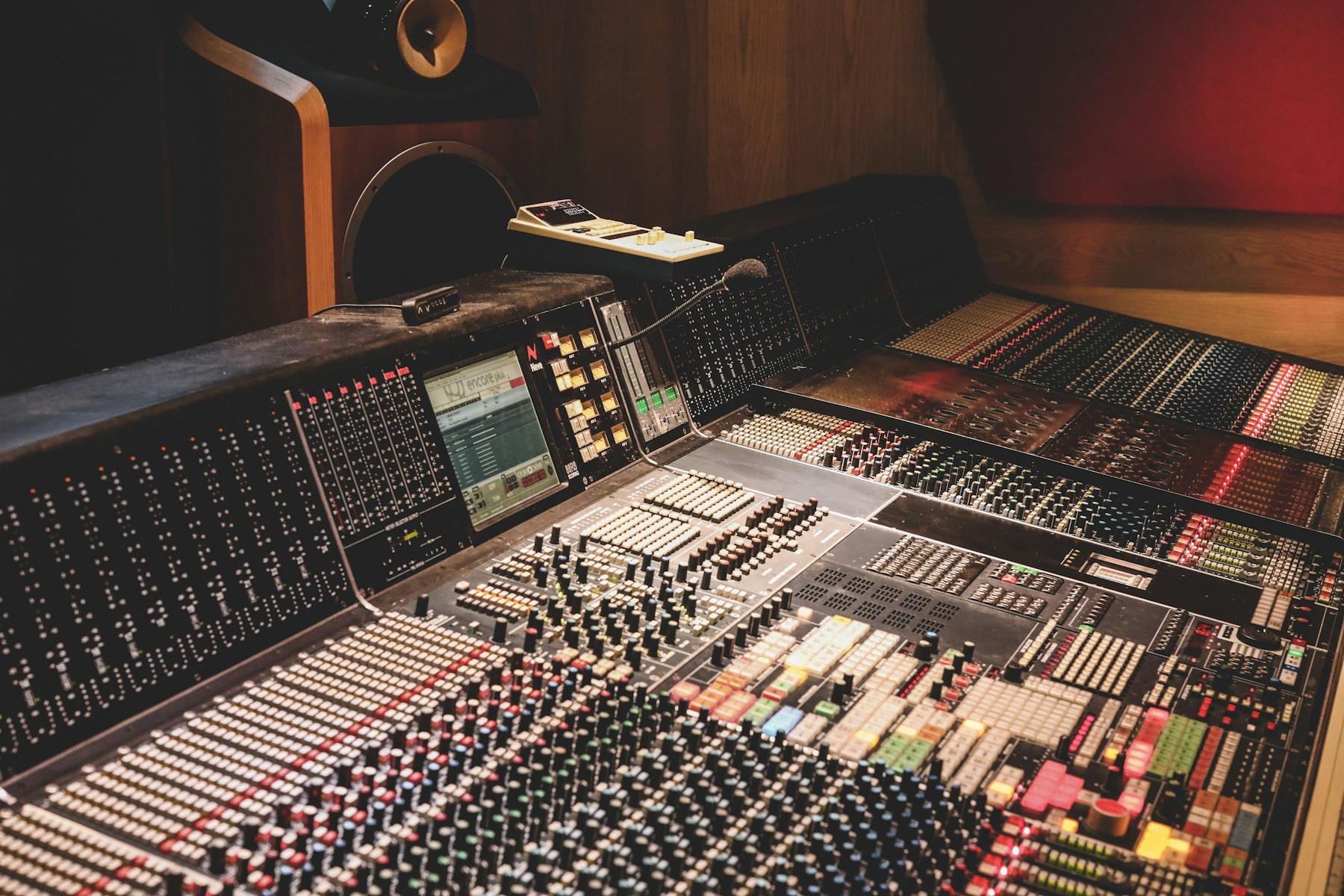 Detail of a music production mixing console